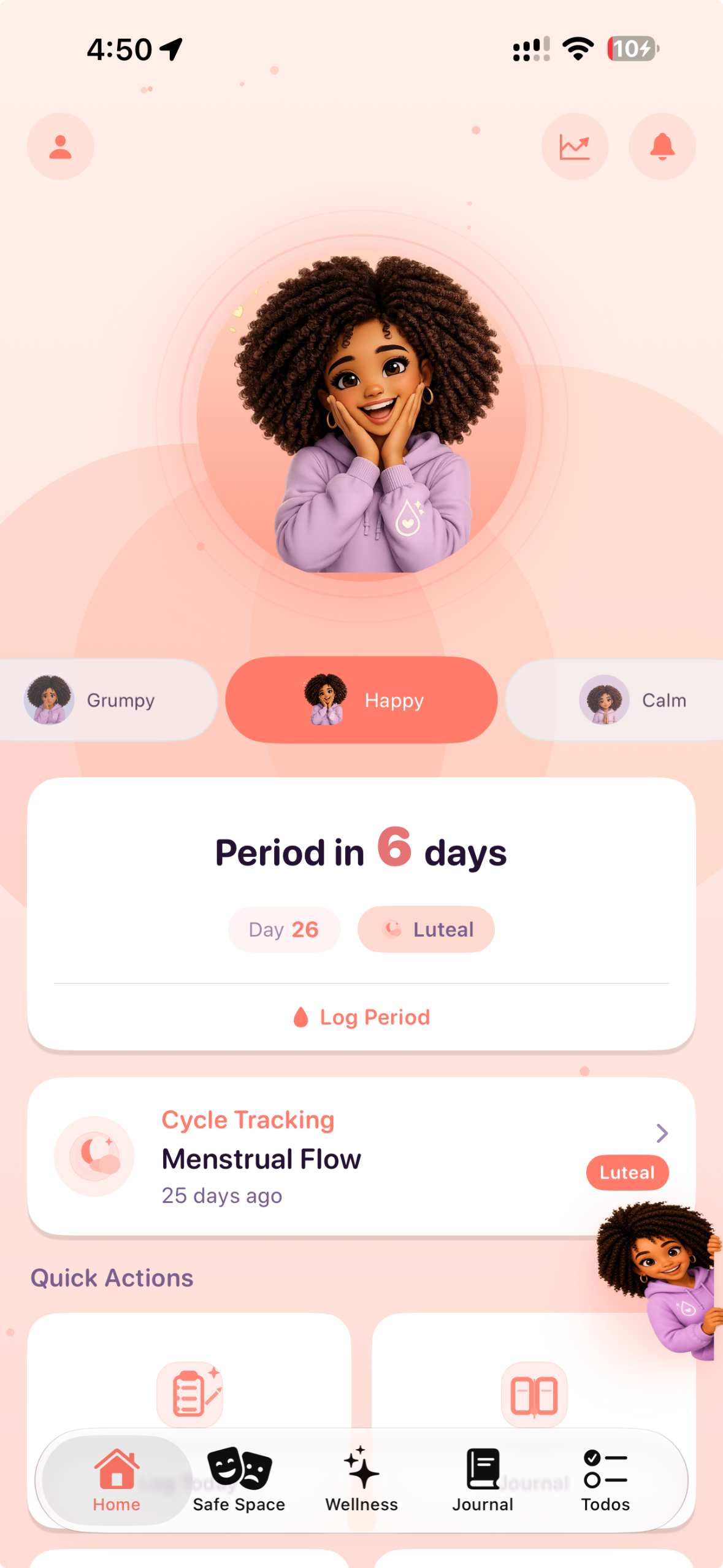 The Ava app home screen